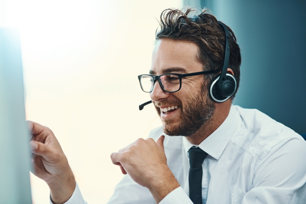 Business,,Man,And,Call,Centre,With,Headset,Or,Happy,,Help