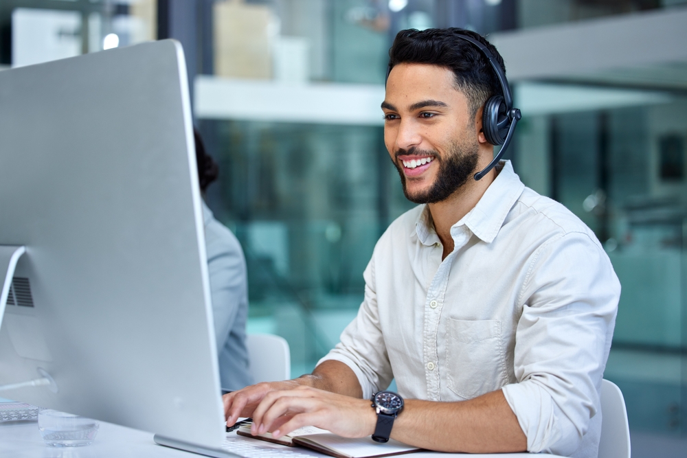 Business,Man,,Call,Center,And,Web,Support,Communication,At,A